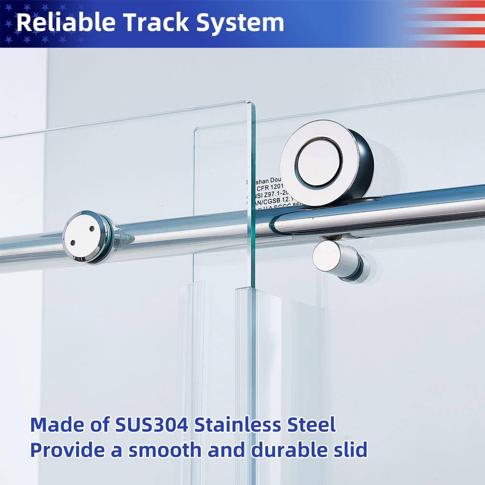RAINLEX 56 in. to 60 in. W x 75 in. H Sliding Semi-Frameless Shower Door in Chrome Finish with Clear Glass