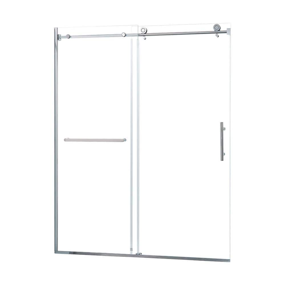 RAINLEX 56 in. to 60 in. W x 75 in. H Sliding Semi-Frameless Shower Door in Chrome Finish with Clear Glass