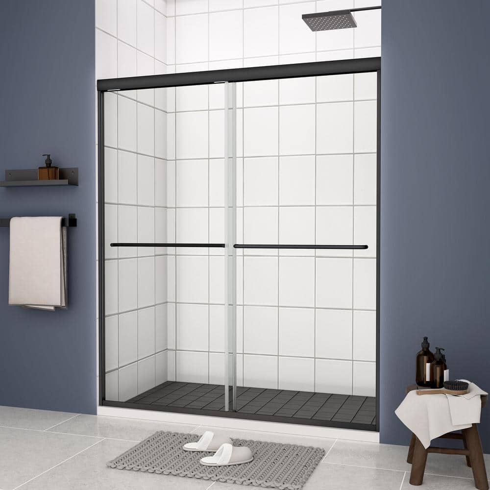 RAINLEX 50 in. to 54 in. W x 70 in. H Sliding Framed Shower Door in Matte Black Finish with Clear Glass