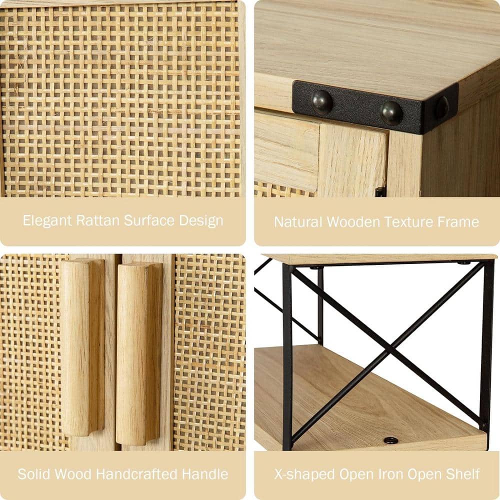 Adrinfly 15 in. W x 7 in. D x 23 in. H in Rattan Wood Ready to Assemble Upper Medicine Cabinet with Adjustable Shelf