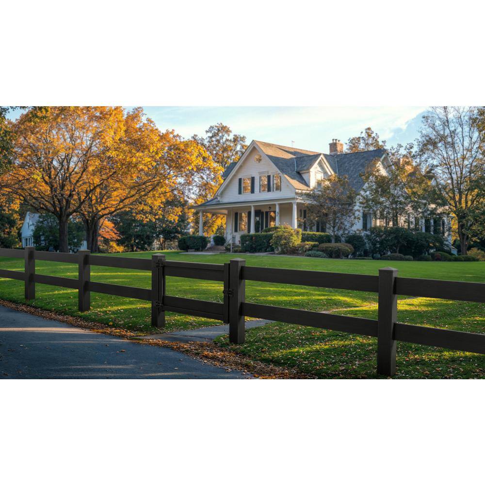 Natures Composites Composite 2-Rail Corner Post with Post Cap for Traditional Ranch Rail System (5 in. x 5 in. x 50 in. L) Raven (Black)