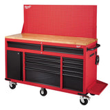 Milwaukee 61 in. Mobile Workbench, 11-Drawer/1-Door, 22 in. D with Sliding Pegboard Back Wall, Red/Black