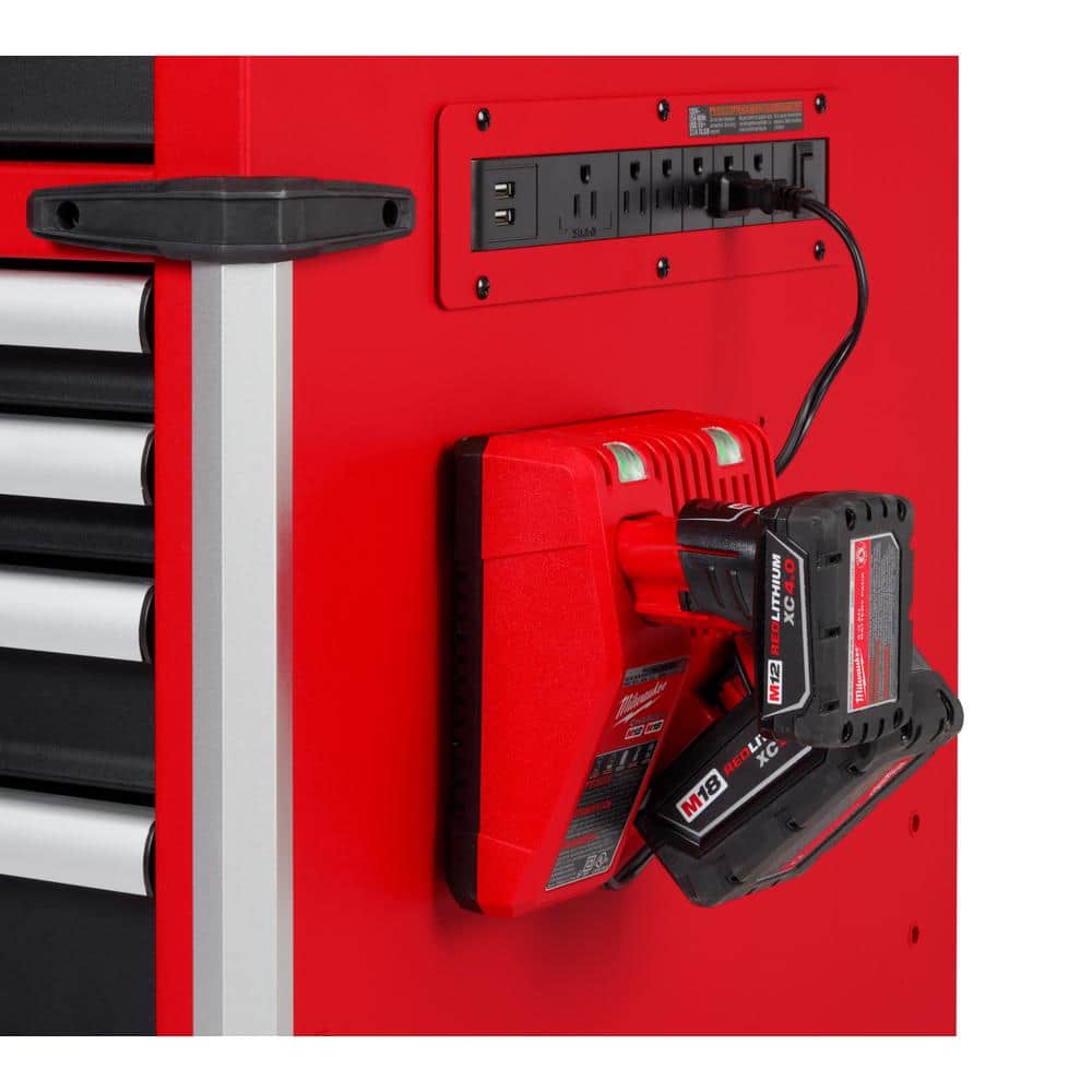 Milwaukee Tool Storage 52 in. W x 22.1 in. D Heavy-Duty Red Mobile Workbench Cabinet, 12-Drawer, Wood Top