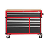 Milwaukee Tool Storage 52 in. W x 22.1 in. D Heavy-Duty Red Mobile Workbench Cabinet, 12-Drawer, Wood Top