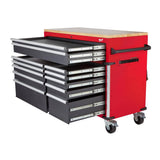 Milwaukee Tool Storage 52 in. W x 22.1 in. D Heavy-Duty Red Mobile Workbench Cabinet, 12-Drawer, Wood Top