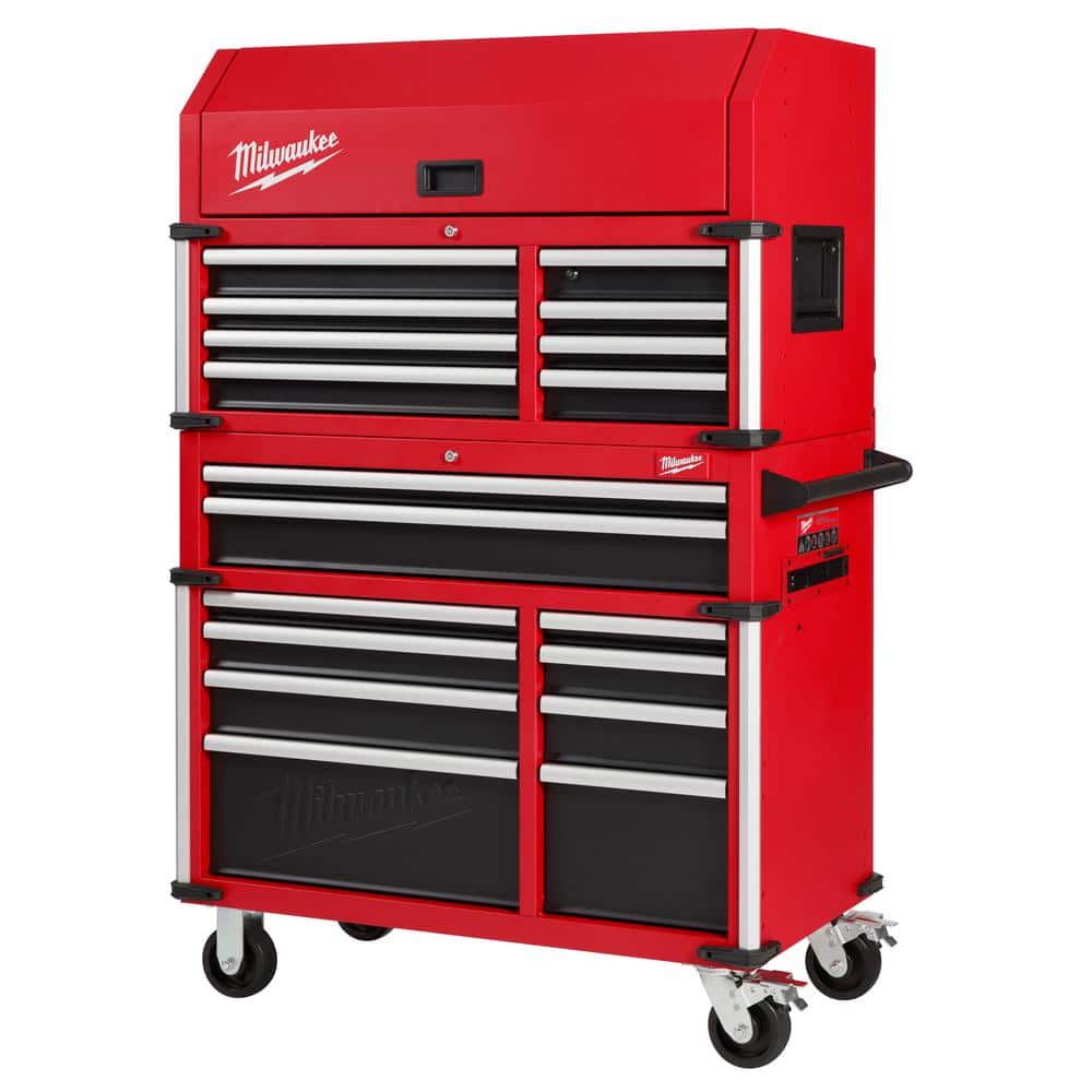 Milwaukee Tool Storage 41 in. W x 22 in. D Heavy Duty Rolling Red Tool Chest Combo, 18-Drawer, 2,500 lb Capacity