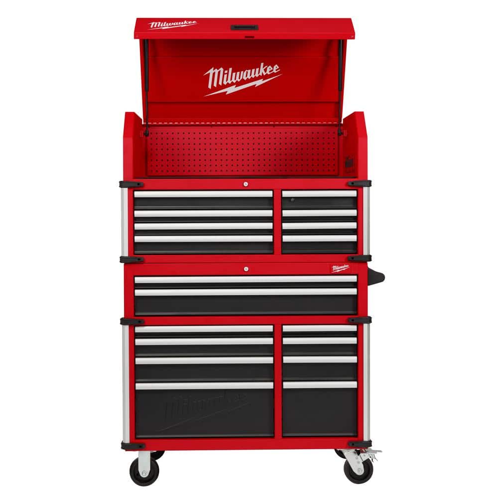 Milwaukee Tool Storage 41 in. W x 22 in. D Heavy Duty Rolling Red Tool Chest Combo, 18-Drawer, 2,500 lb Capacity