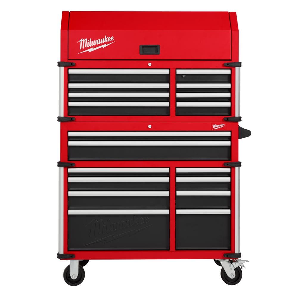 Milwaukee Tool Storage 41 in. W x 22 in. D Heavy Duty Rolling Red Tool Chest Combo, 18-Drawer, 2,500 lb Capacity