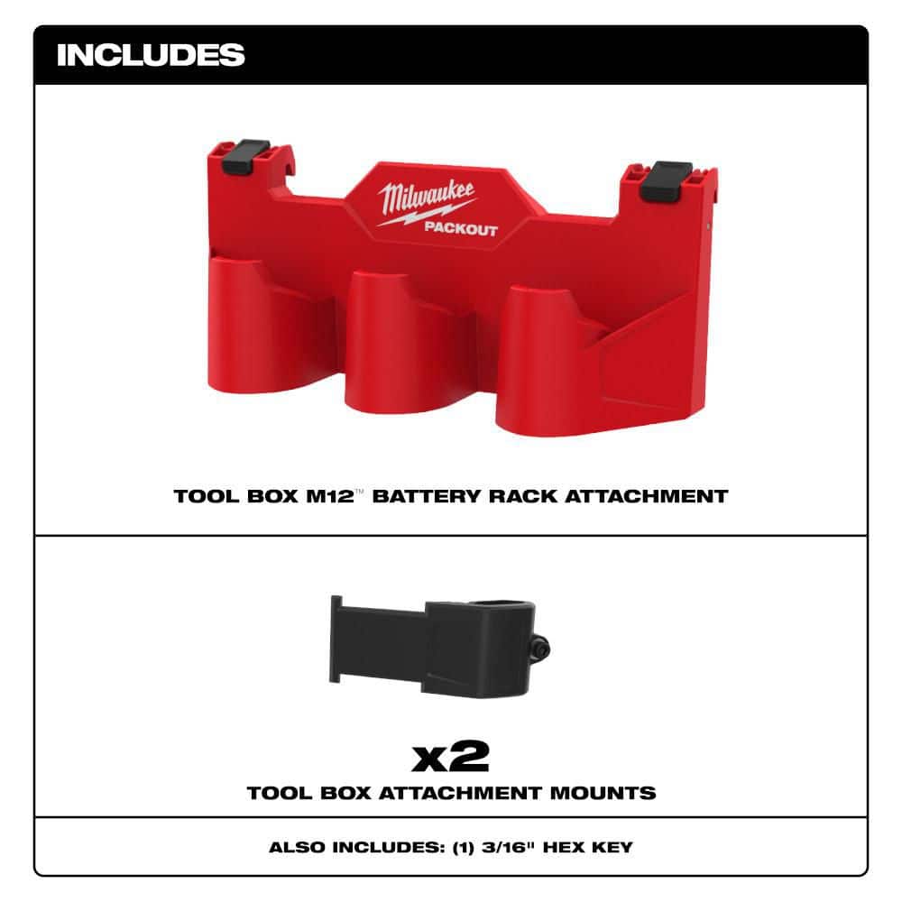 Milwaukee PACKOUT M12 Battery Tool Box Rack Attachment, 16.8 in x 5 in x 4.8 in