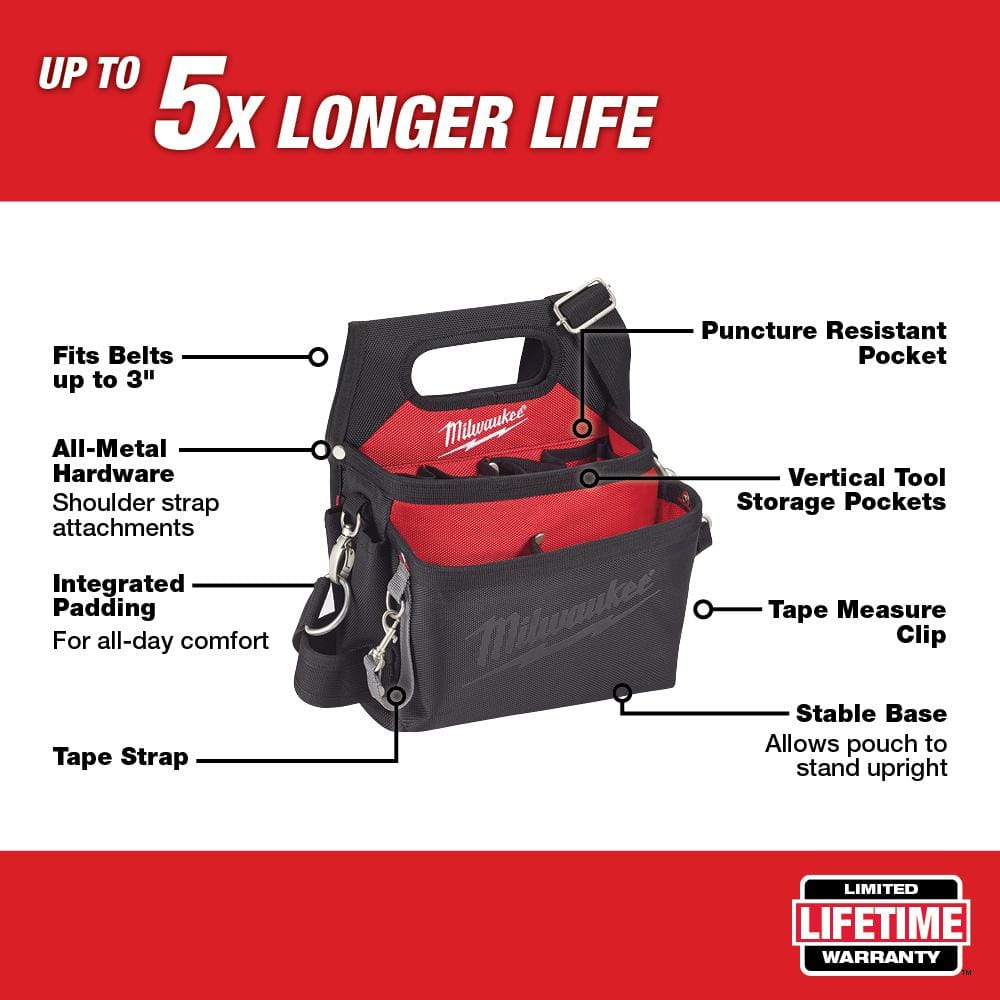 Milwaukee 15-Pocket Electrician's Tool Holder with Quick Adjust Belt and 6-in-1 Wire Stripper Pliers, 10.5 x 12.8 x 3.5 in