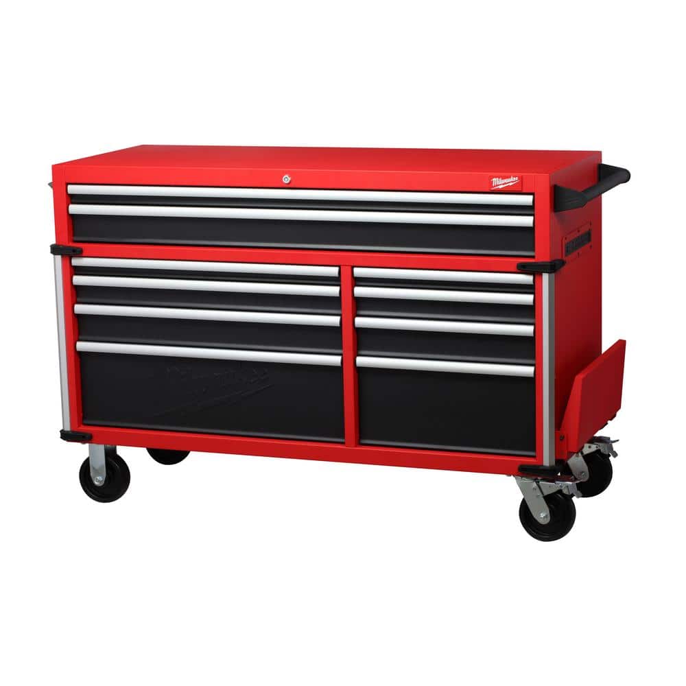 Milwaukee High Capacity 56 in. W x 22 in. D 10-Drawer Rolling Tool Cabinet, 3,000 lb Load, Red/Black (48-22-8557M)