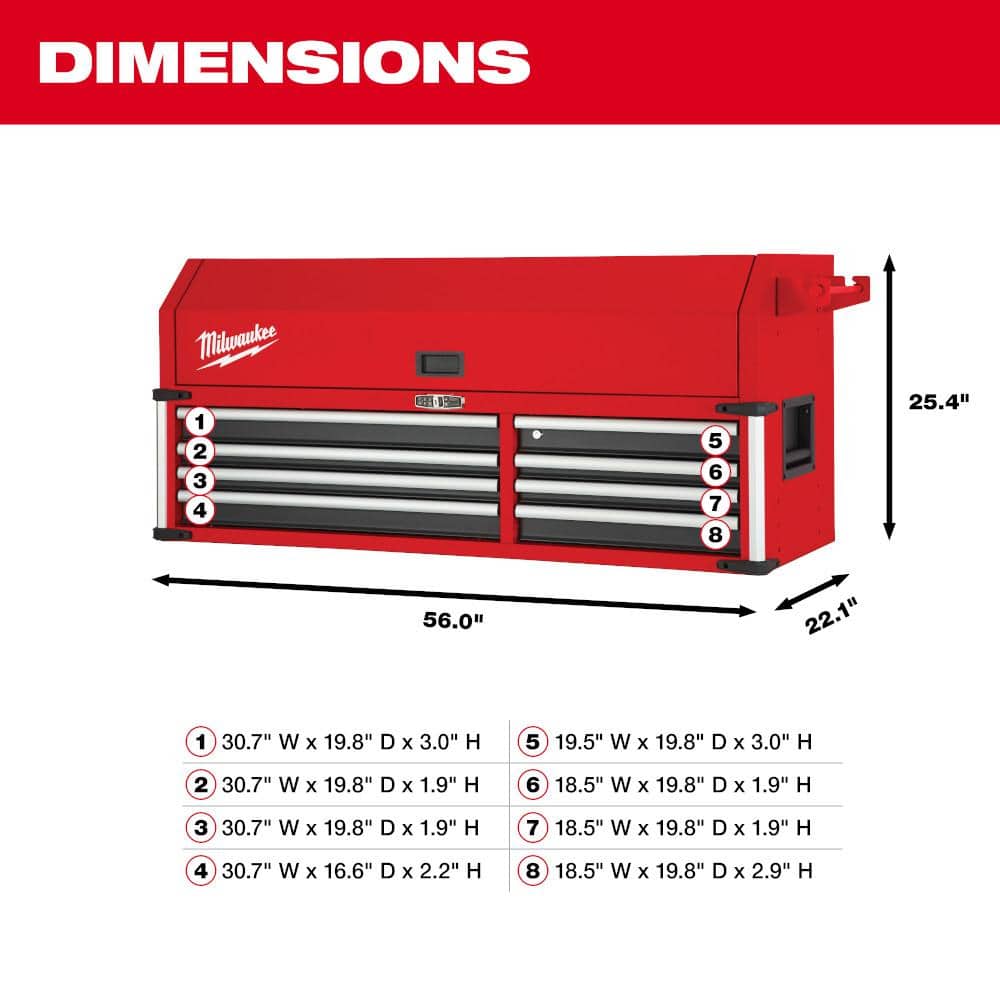 Milwaukee High Capacity 56 in. W x 22.1 in. D 8-Drawer Top Tool Chest