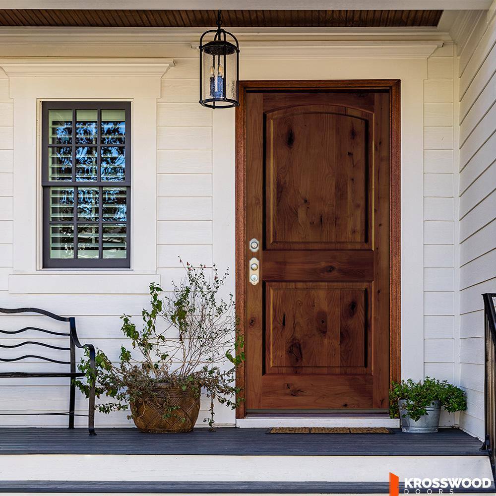 Krosswood Doors 36 in. x 80 in. Rustic Knotty Alder Arch Top Red Chestnut Stain Right-Hand Inswing Wood Single Prehung Front Door