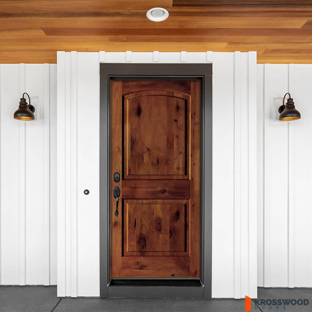 Krosswood Doors 36 in. x 80 in. Rustic Knotty Alder Arch Top Red Chestnut Stain Right-Hand Inswing Wood Single Prehung Front Door