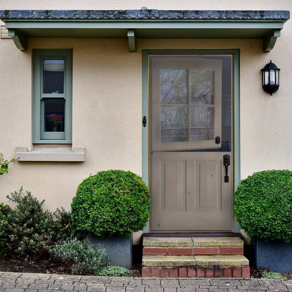 Krosswood Doors 36 in. x 80 in. Knotty Alder Left-Hand Inswing 4-Lite Clear Glass Dutch Prehung Front Door, Red Mahogany Stain