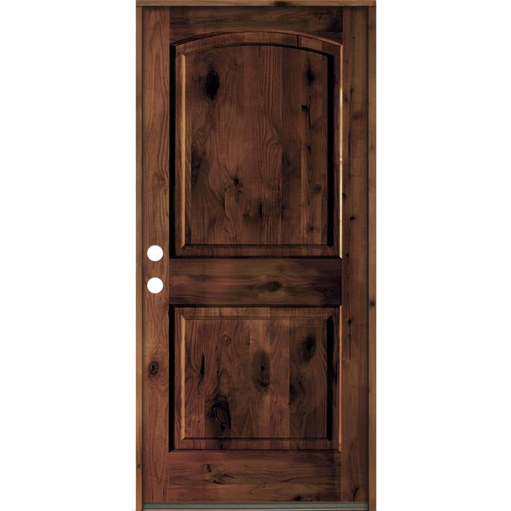 Krosswood Doors 42 in. x 80 in. Rustic Knotty Alder Arch Top Red Mahogony Stain Right-Hand Inswing Wood Single Prehung Front Door