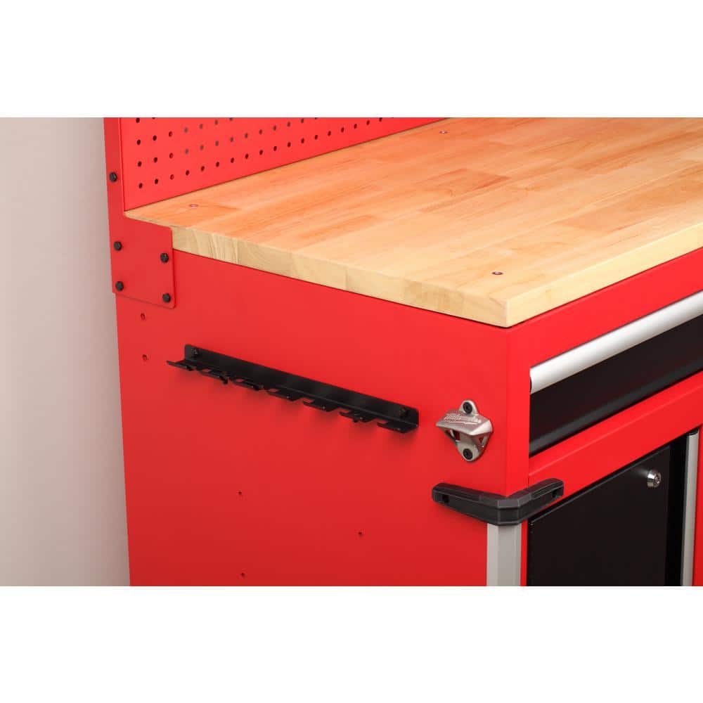 Milwaukee High-Capacity 61 in. W x 22 in. D 11-Drawer Mobile Workbench Cabinet with Solid Wood Top and Pegboard