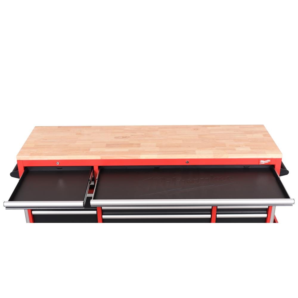 Milwaukee High Capacity 72 in. W x 22.1 in. D 18-Drawer Mobile Workbench with Solid Wood Top
