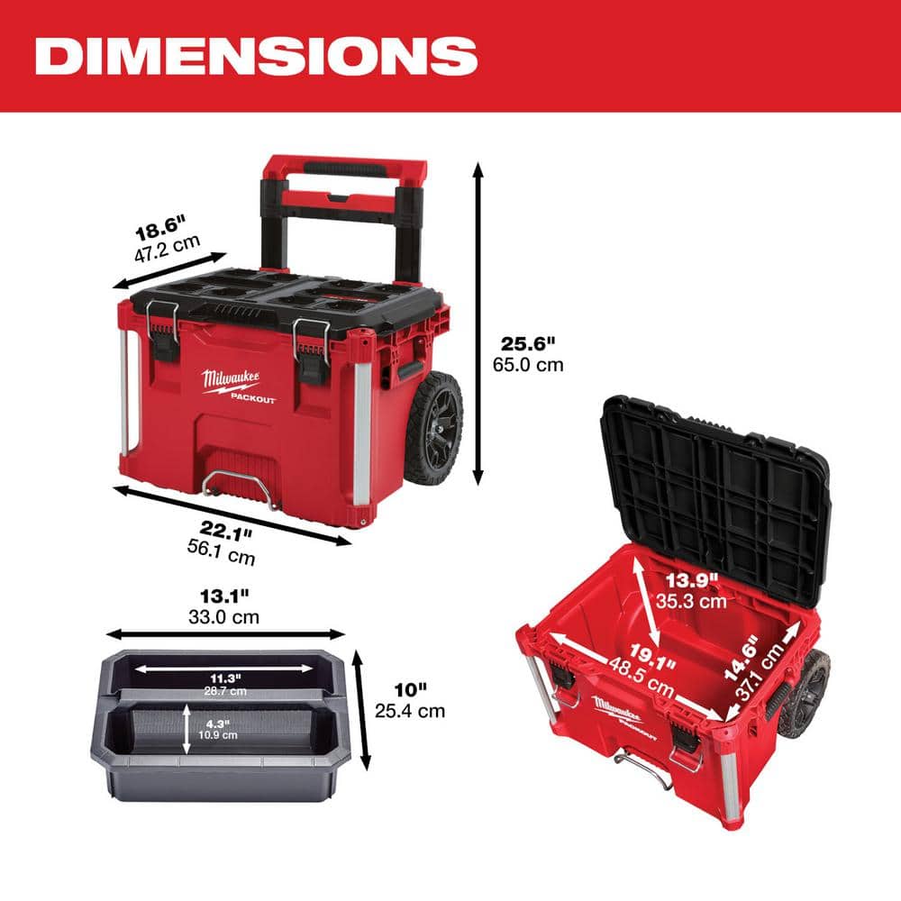 Milwaukee PACKOUT 22 in. Modular Tool Box Storage System, 3-Piece, 22 x 20 x 33.13 in