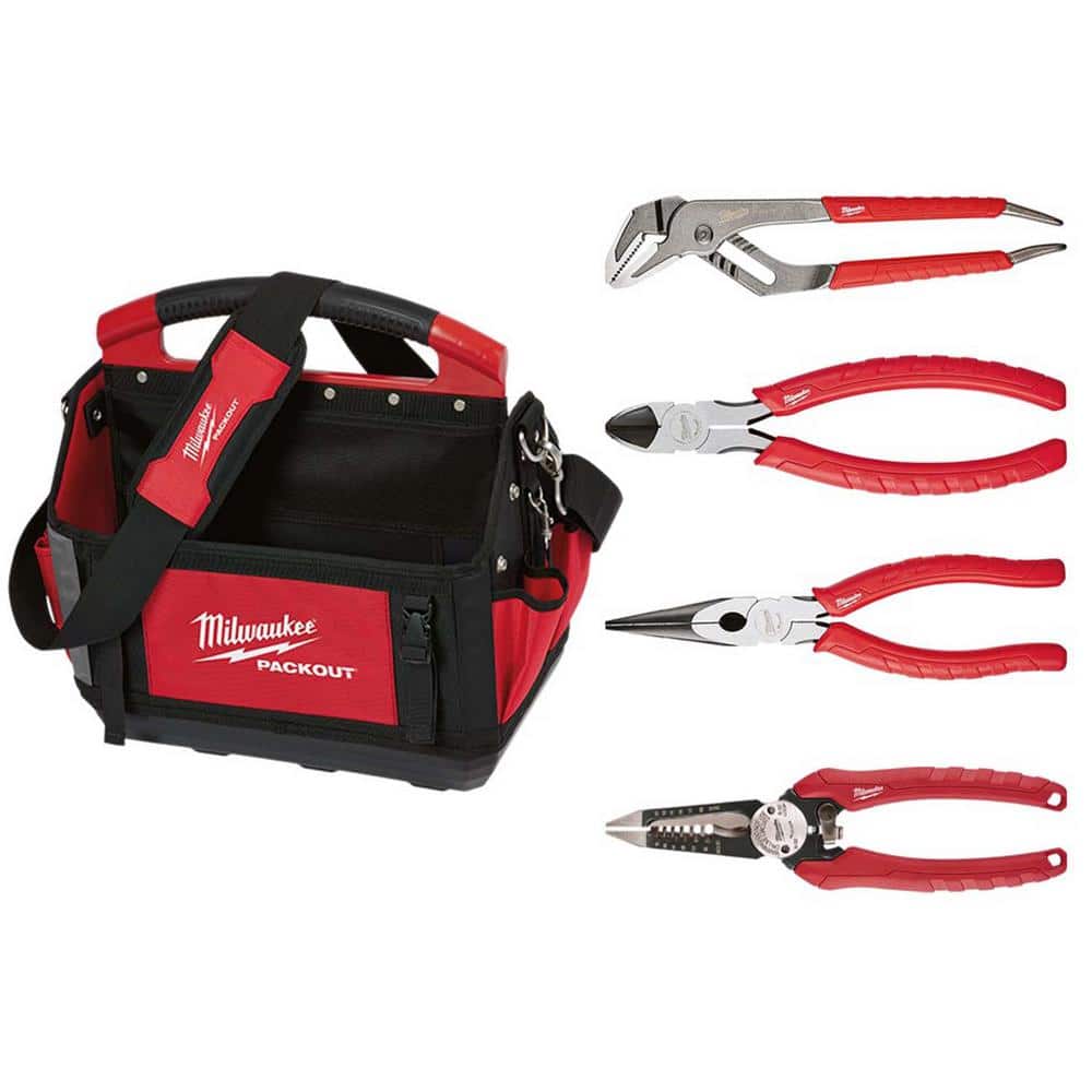 Milwaukee PACKOUT Tote with Pliers Set, 4-Piece (15 in. Tote, 3 Pliers + 6-in-1 Wire Stripper)