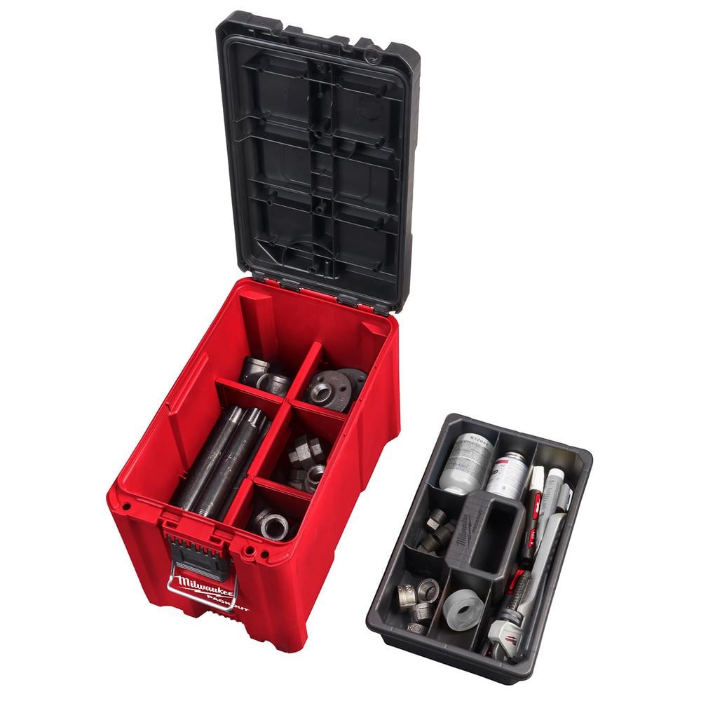 Milwaukee PACKOUT 10 in. Compact Portable Tool Box with Adjustable Dividers & Tray, IP65, 16.34 x 9.84 x 12.87 in