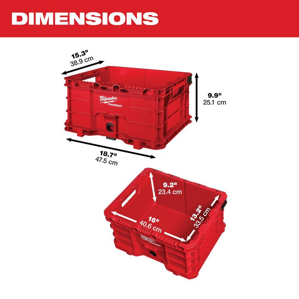 Milwaukee PACKOUT Stackable Crate, 9.9 in. H x 18.6 in. W x 15 in. D