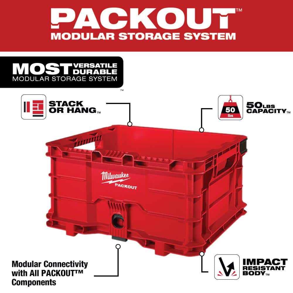 Milwaukee PACKOUT 18.6 in. Tool Storage Crate Bin, 50 lb Capacity