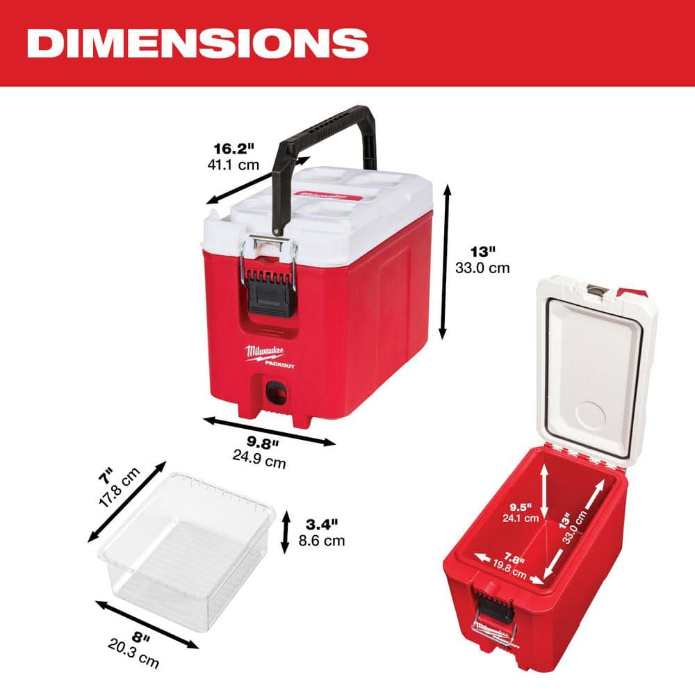 Milwaukee PACKOUT 16 Qt. Compact Cooler, IP65, 16.3" L x 12.9" H x 9.8" W