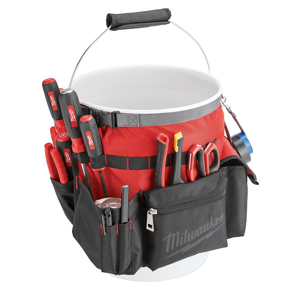 Milwaukee 10 in. Bucket Organizer Tool Bag, 32 Pockets, 1680D Ballistic Nylon