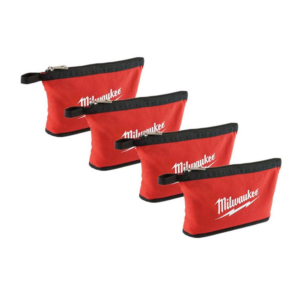 Milwaukee 12 in. Red Zipper Tool Bag, Heavy-Duty Canvas, 4-Pack