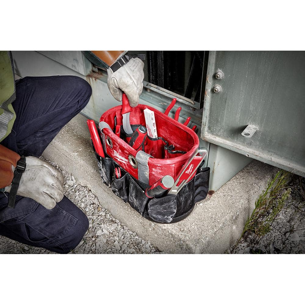 Milwaukee 10.4 in. Underground Oval Tool Bag, 24 Pockets, 1680D Ballistic Nylon