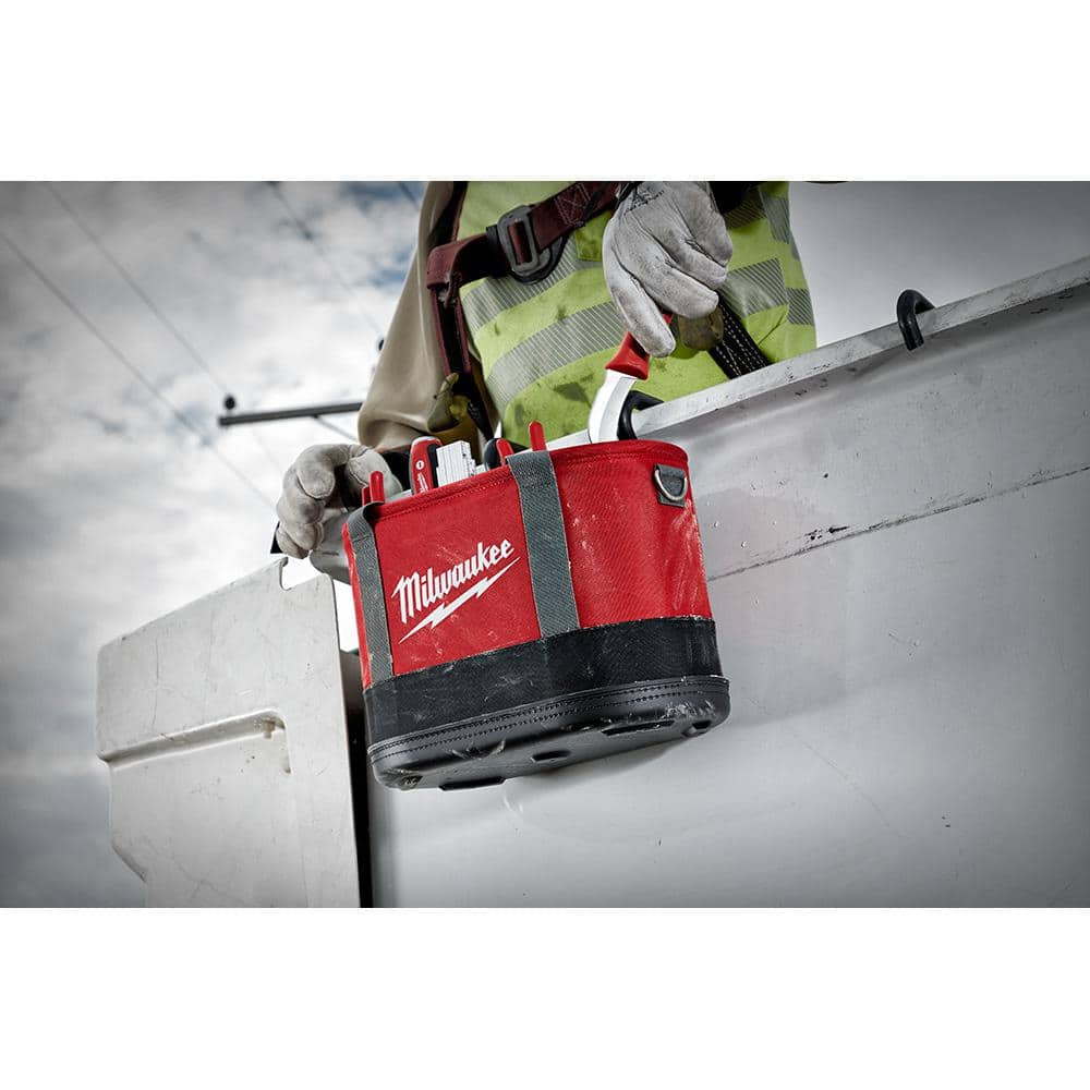 Milwaukee 14.5 in. Aerial Oval Tool Bag, 14 Pockets, Impact-Resistant Base