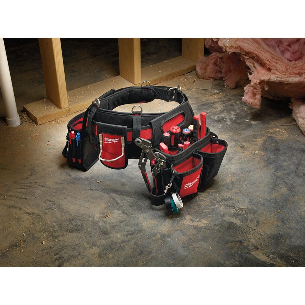 Milwaukee Adjustable Electrician's Work Waist Tool Belt with 19 oz. Hickory Framing Hammer, 29 Pockets (Model 48-22-8110 + 48-22-9419)