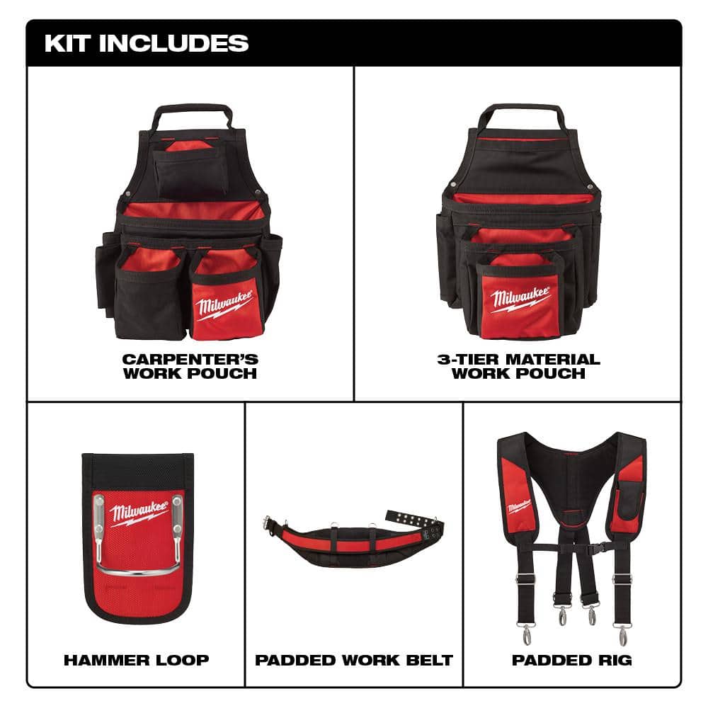 Milwaukee General Contractor Work Waist Tool Belt with Suspension Rig, 24 Pockets, 30–53 in. Waist (48-22-8120)