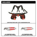 Milwaukee Contractor’s Work Belt with Suspension Rig + 6 in. & 10 in. Straight‑Jaw Pliers Set (2‑Piece)