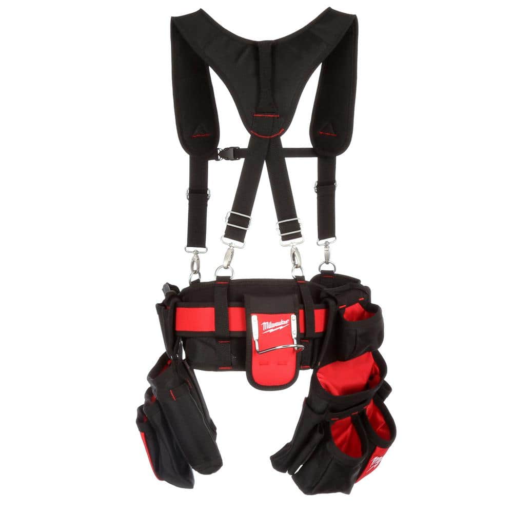 Milwaukee General Contractor Work Waist Tool Belt with Suspension Rig & 3‑Piece Pliers Kit, 24 Pockets, 30–53 in. Adjustable
