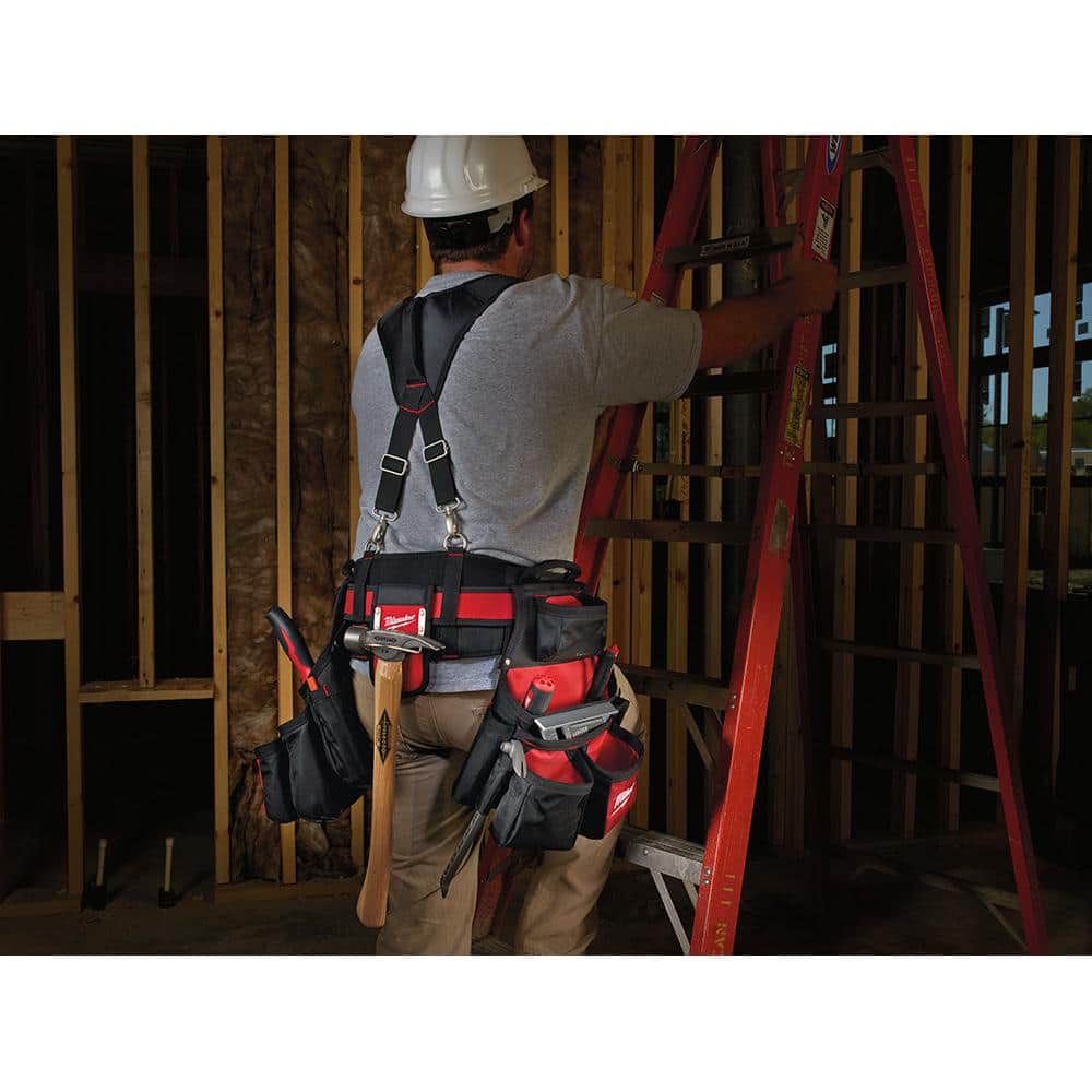 Milwaukee General Contractor Work Belt with Suspension Rig & 15-Pocket Electricians Work Pouch/Holster with Quick Adjust Belt