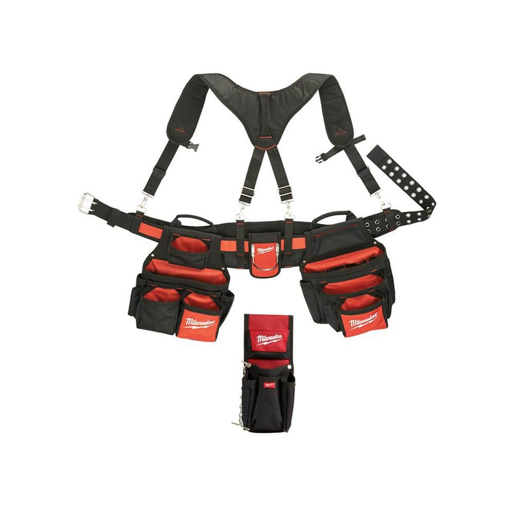 Milwaukee General Contractor Work Belt with Suspension Rig + 7-Pocket Compact Utility Pouch, 24-Pocket, Adjustable 30–53 in.
