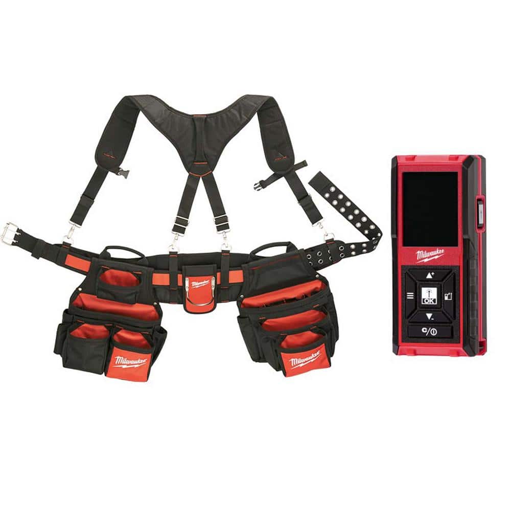 Milwaukee Contractors Work Belt with Rig + 150 ft. Laser Distance Meter, 24-Pocket, 1680D Nylon