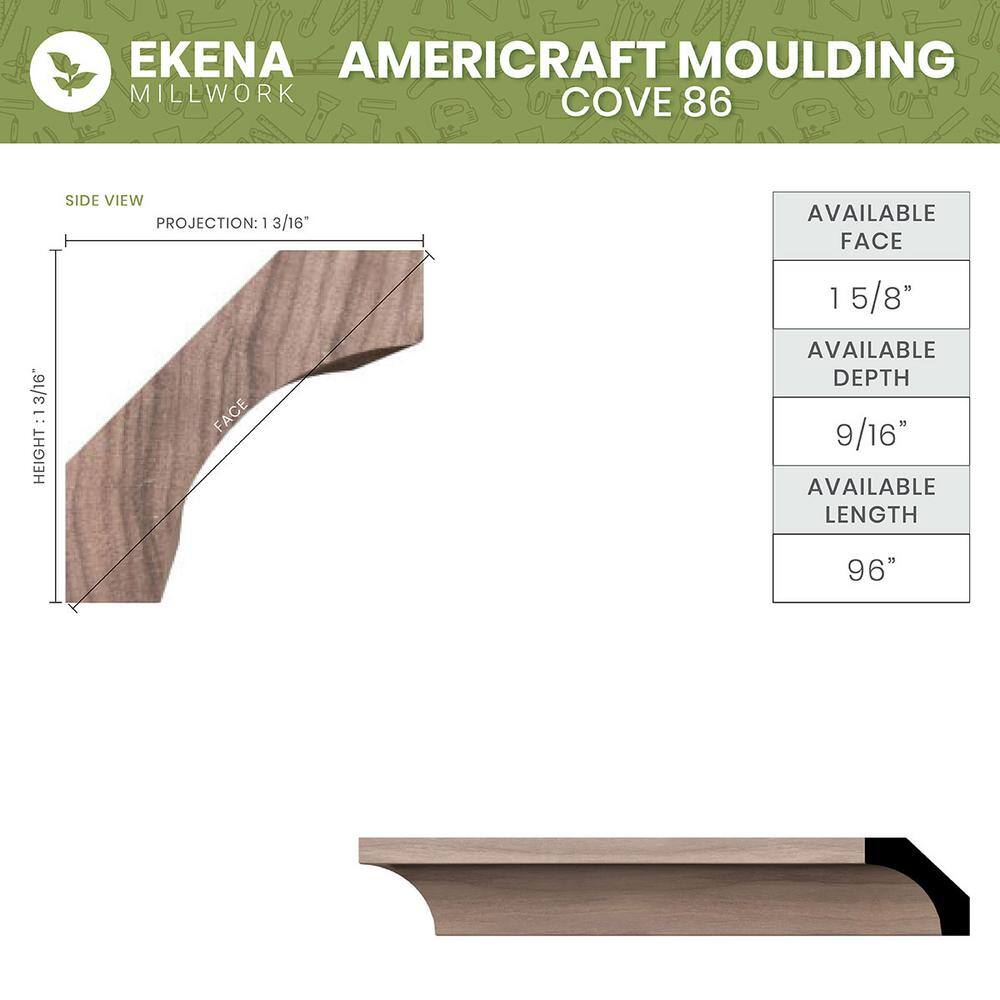Ekena Millwork WM86 0.56 in. D x 1.63 in. W x 96 in. L Wood (Red Oak) Crown Molding