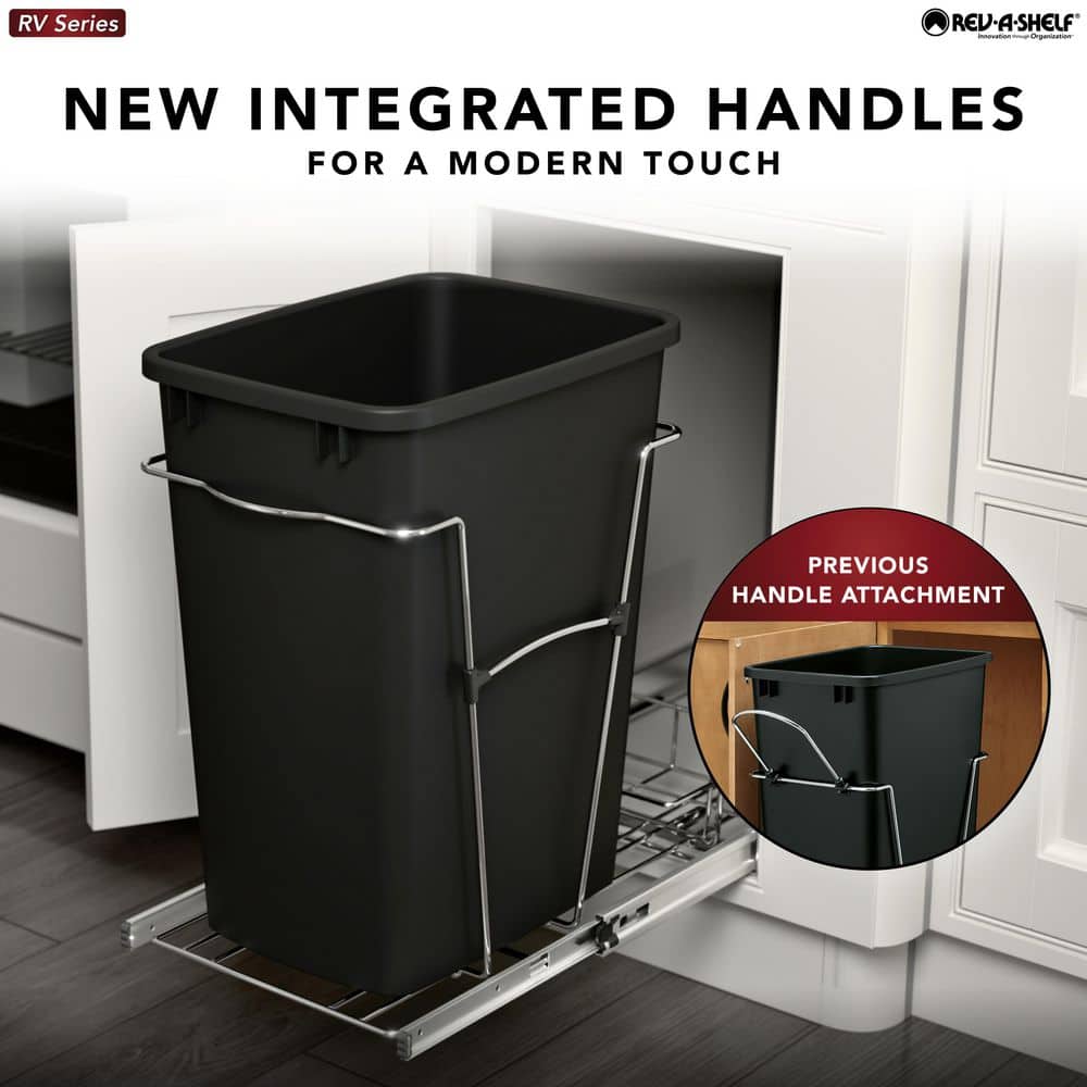 Rev-A-Shelf 35-Quart Plastic Pull-Out Trash Can, Bottom-Mount, Red, RV-12KD-16C-S