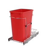 Rev-A-Shelf 35-Quart Plastic Pull-Out Trash Can with Chrome Bottom-Mount Slide, Red