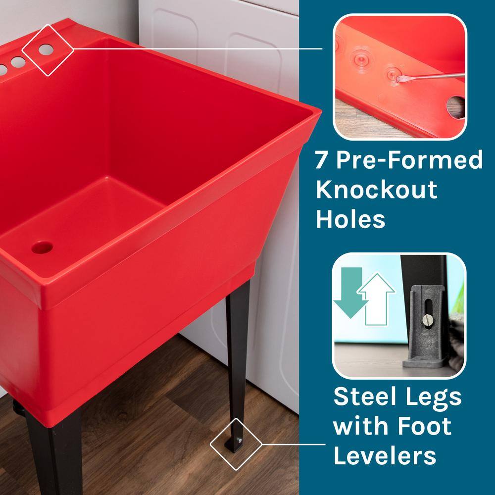 TEHILA 22.875" x 23.5" Red Thermoplastic Utility Sink Set with Black Pull-Out Faucet