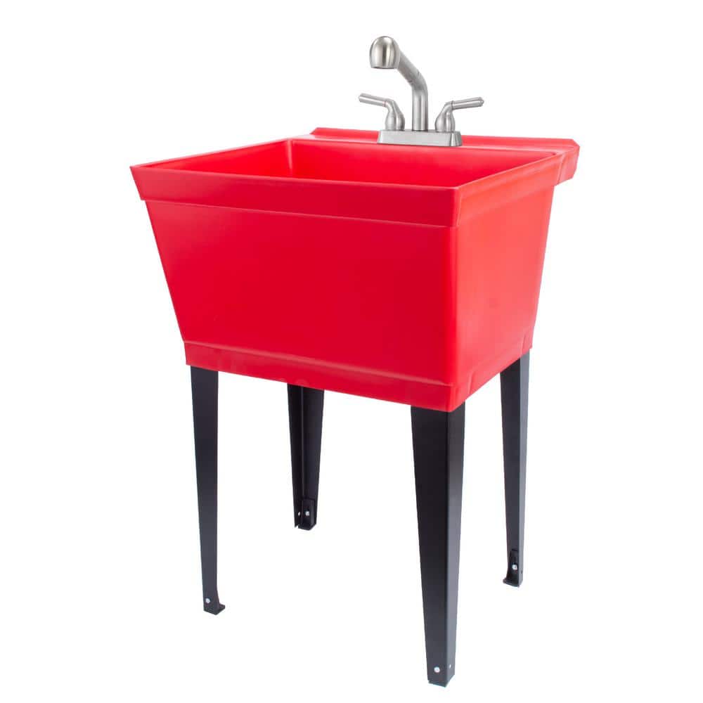 TEHILA Red Thermoplastic Freestanding Utility Sink Tub with Pull-Out Faucet