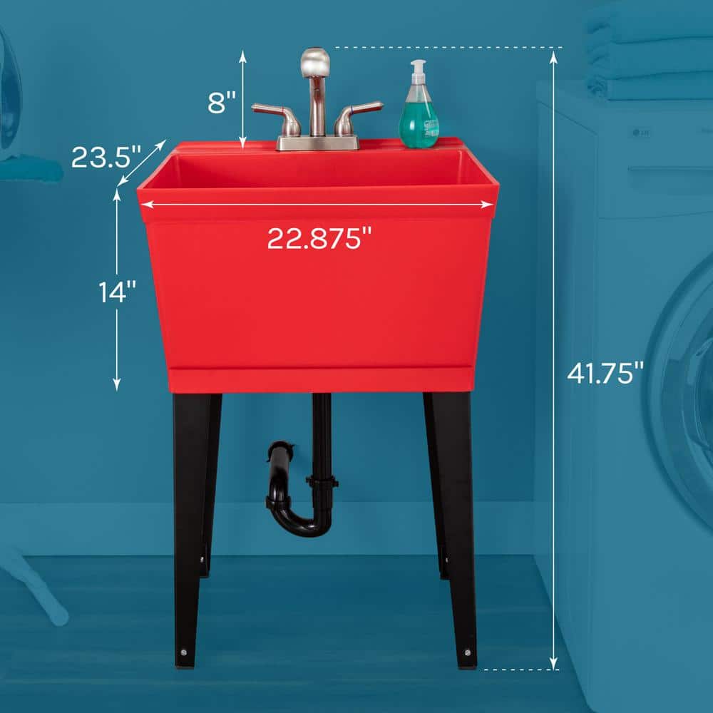 TEHILA Red Thermoplastic Freestanding Utility Sink Tub with Pull-Out Faucet