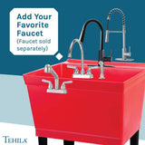 TEHILA 22.875 in. x 23.5 in. Thermoplastic Freestanding Red Utility Sink Set with Adjustable Legs