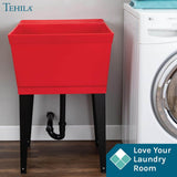 TEHILA 22.875 in. x 23.5 in. Thermoplastic Freestanding Red Utility Sink Set with Adjustable Legs
