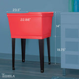 TEHILA 22.875 in. x 23.5 in. Thermoplastic Freestanding Red Utility Sink Set with Adjustable Legs