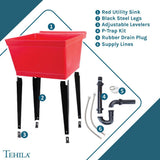 TEHILA 22.875 in. x 23.5 in. Thermoplastic Freestanding Red Utility Sink Set with Adjustable Legs