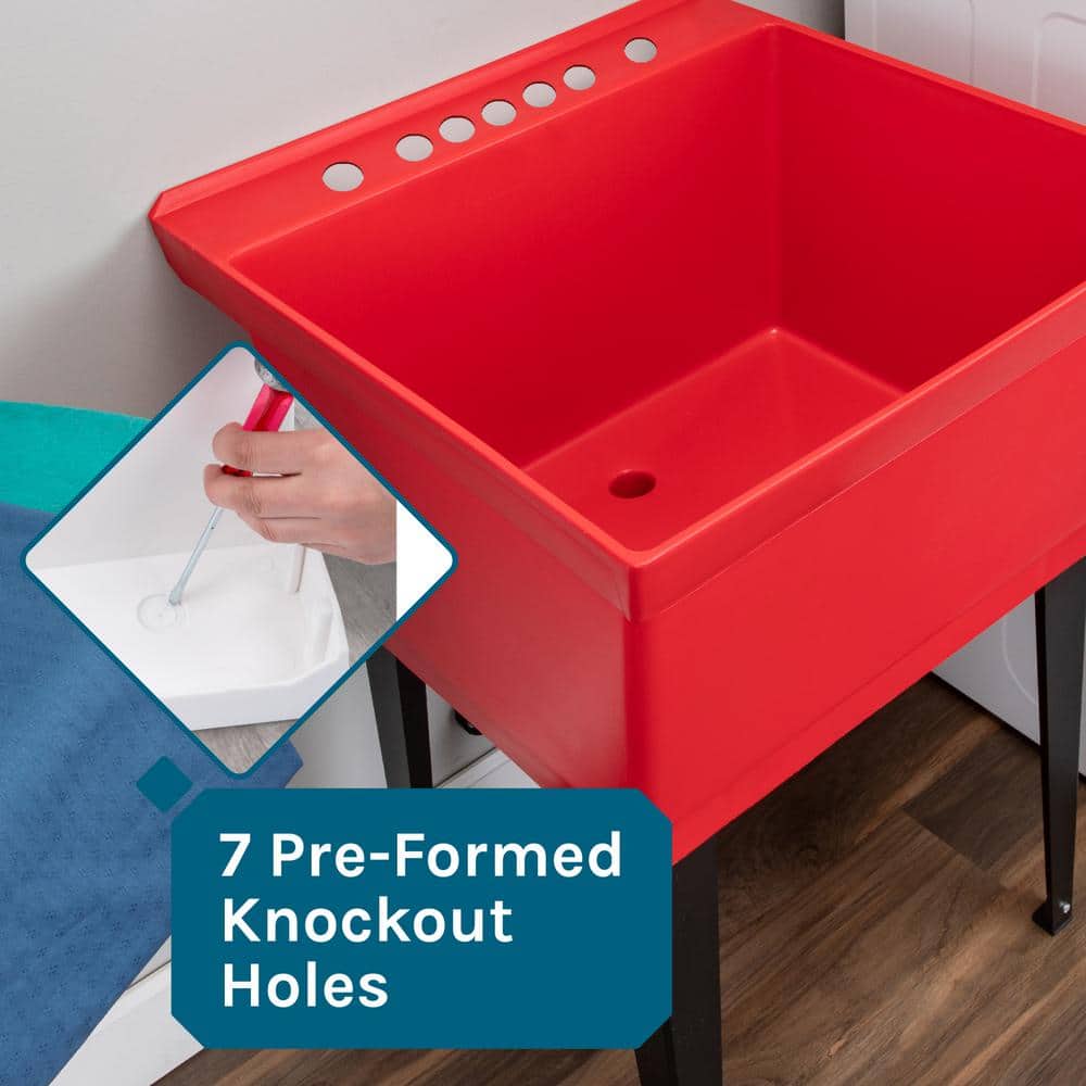 TEHILA Red Thermoplastic Freestanding Utility Sink Set with Stainless Steel Faucet